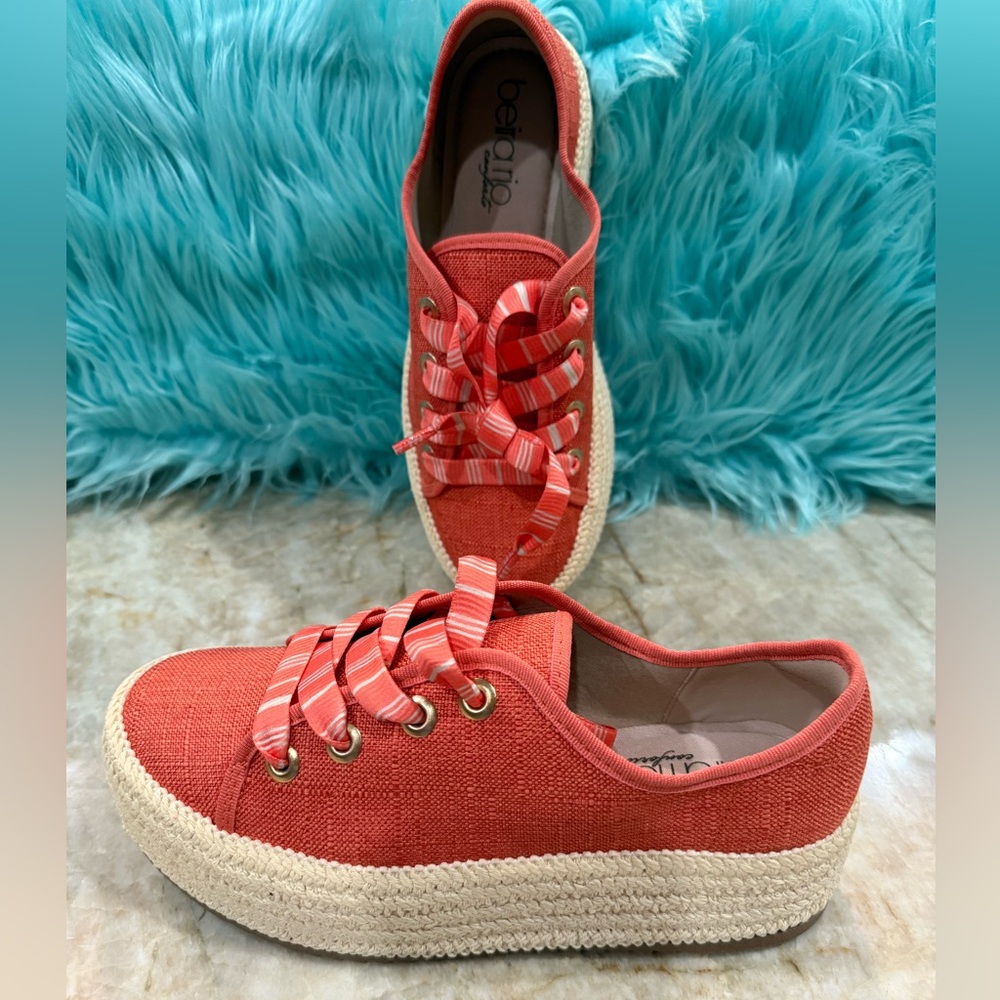 Beira Rio Women’s Shoes Espadrille Wedges Platform Fashion Casual Coral. New